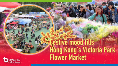 Festive mood fills Hong Kong’s Victoria Park Flower Market