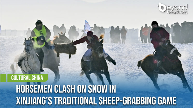 [Cultural China] Horsemen Clash on Snow in Xinjiang’s Traditional Sheep-Grabbing Game