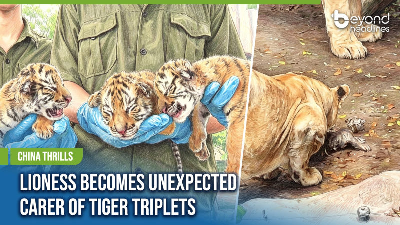 [China Thrills] Lioness Becomes Unexpected Carer of Tiger Triplets